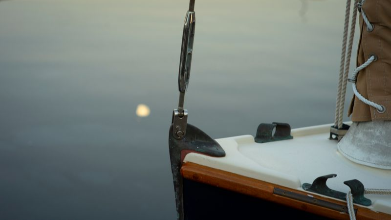 Forestay with setting moon reflection